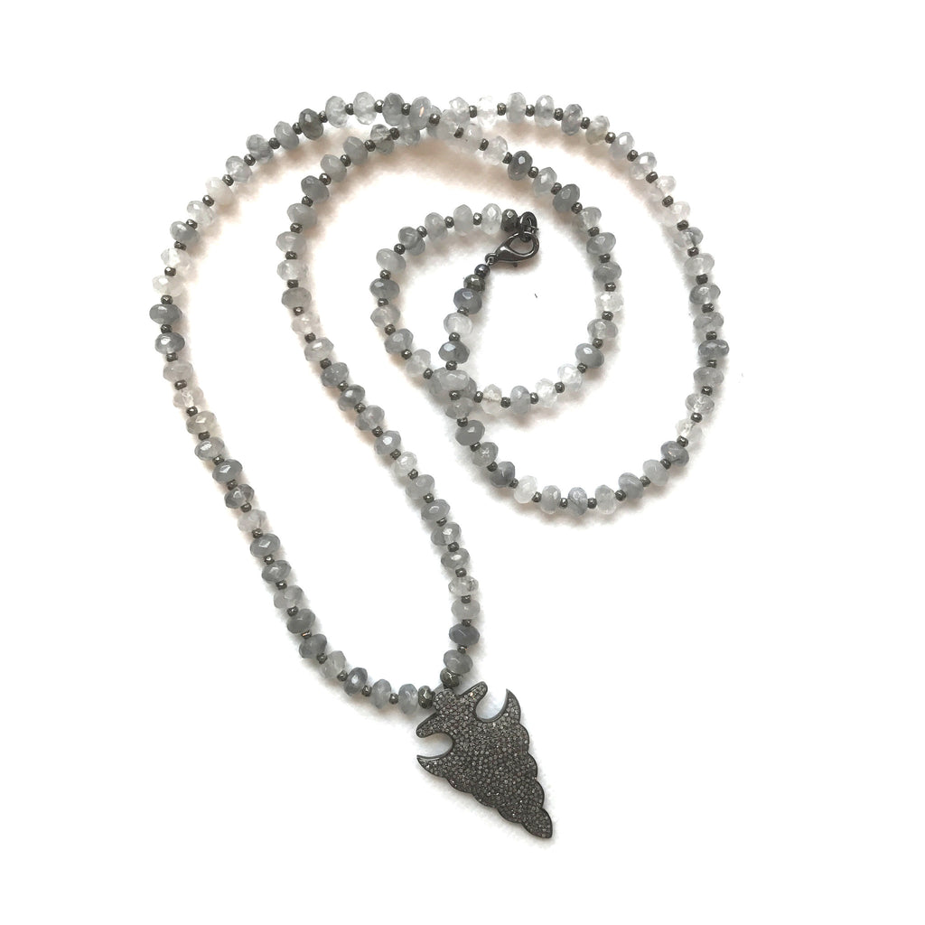 Pave Diamond Arrowhead Necklace | Grey Agate - burnmark