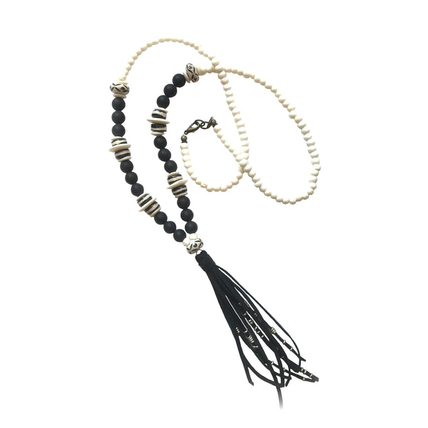 Clarkson Necklace | African Trade Beads & Onyx - burnmark
