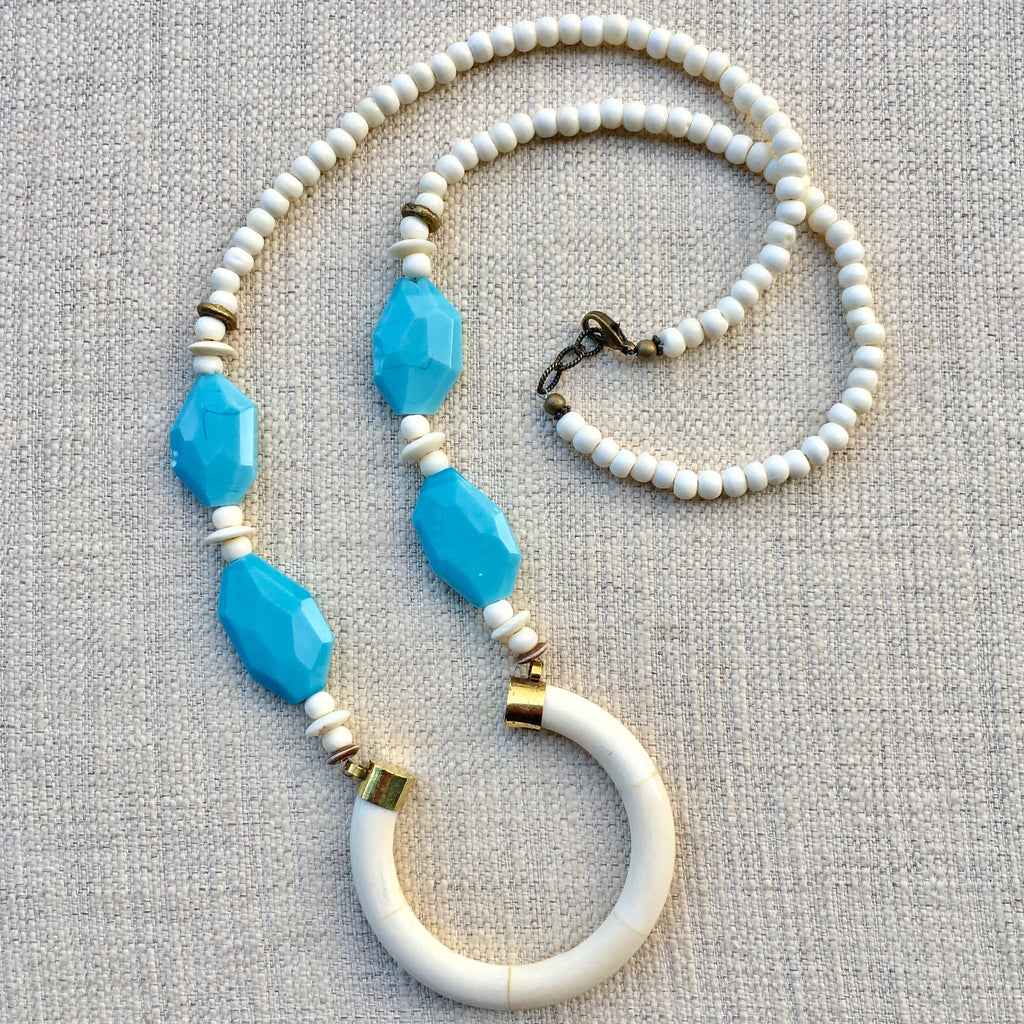 Perry Necklace | Baby Blue + African Brass - burnmark