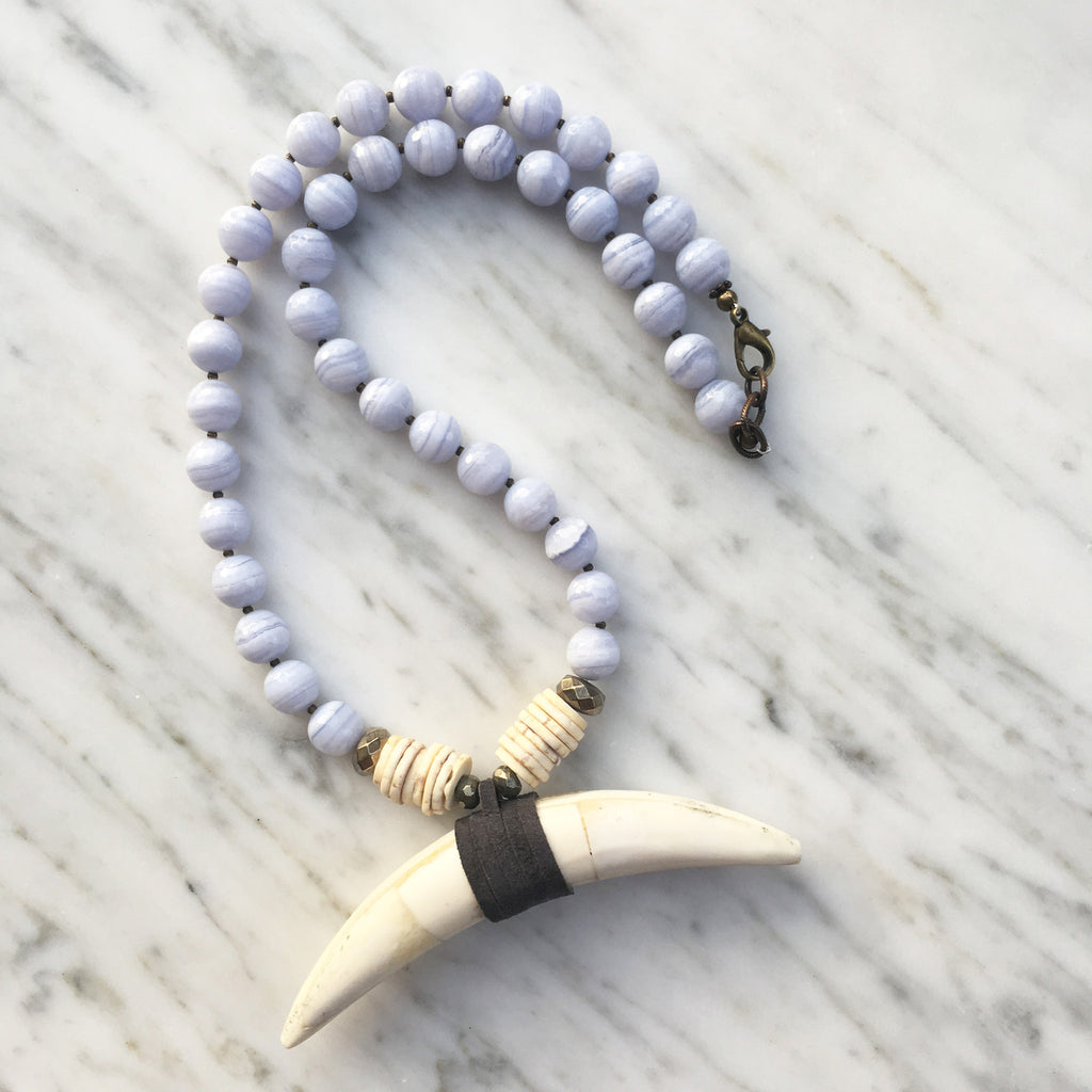 Charles Necklace | Blue Lace Agate + Pyrite - burnmark