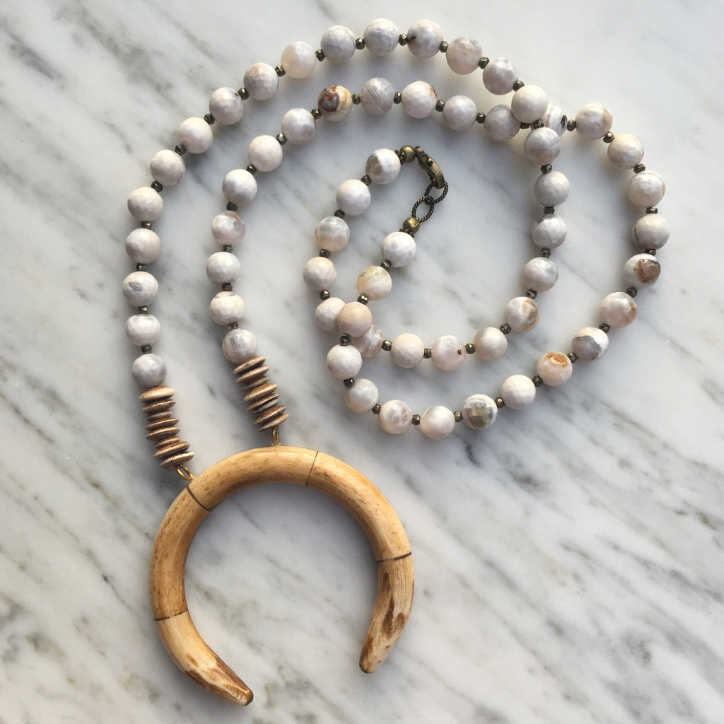 Perry Necklace | White Agate + Pyrite - burnmark