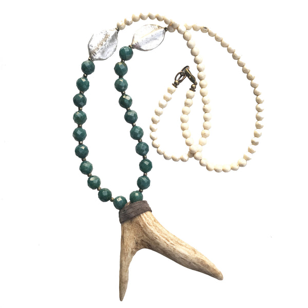 Bowery Necklace | Teal + Silver Leaf Casting - burnmark