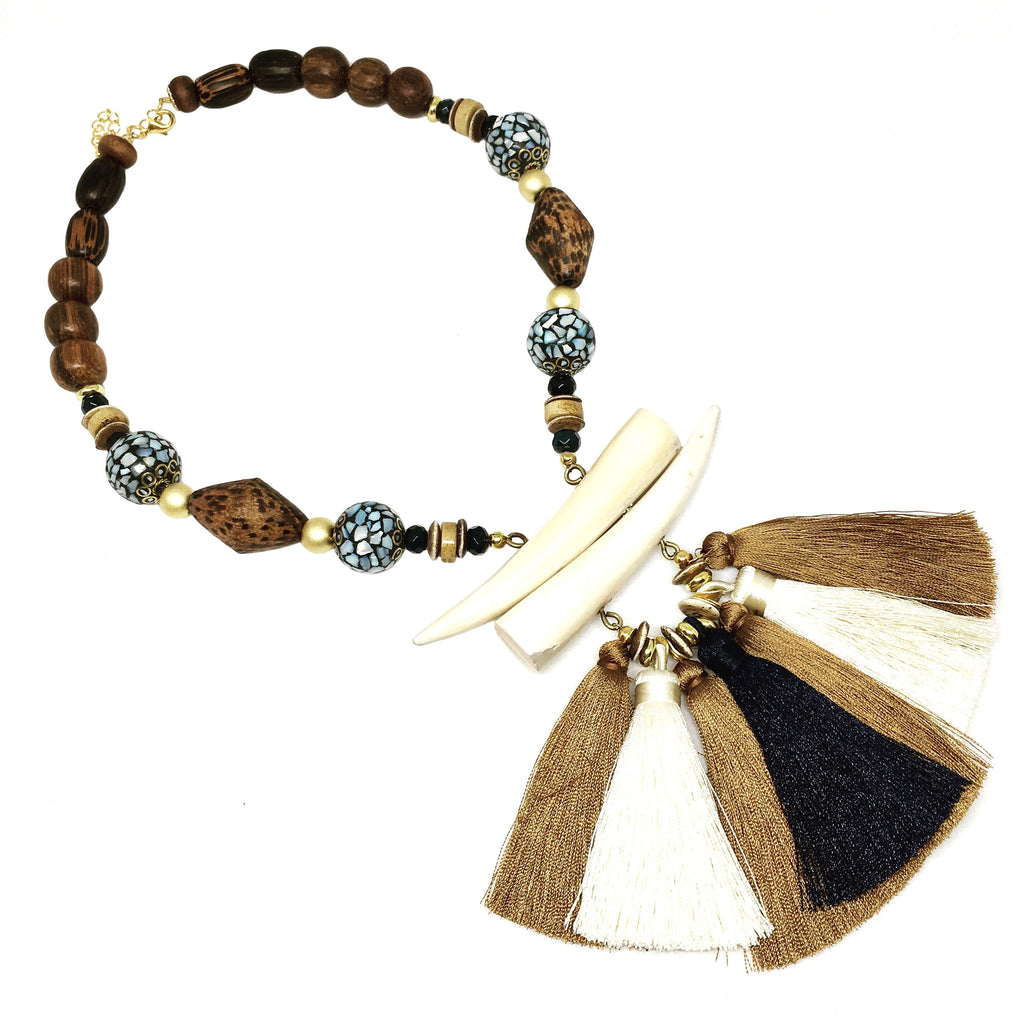 Tassel Necklace | Navy + Olivewood - burnmark