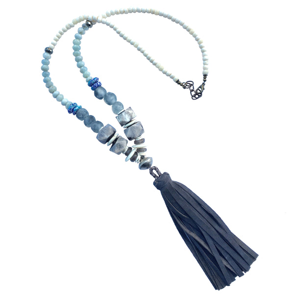 Clarkson Necklace | Aquamarine + African Trade Beads - burnmark