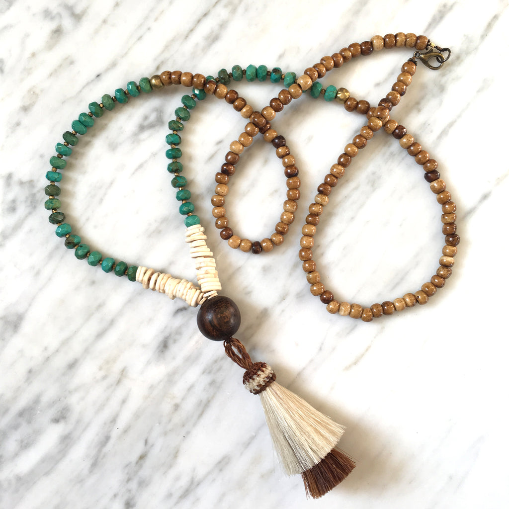 Horsehair Tassel Necklace | Turquoise + Palm Wood - burnmark