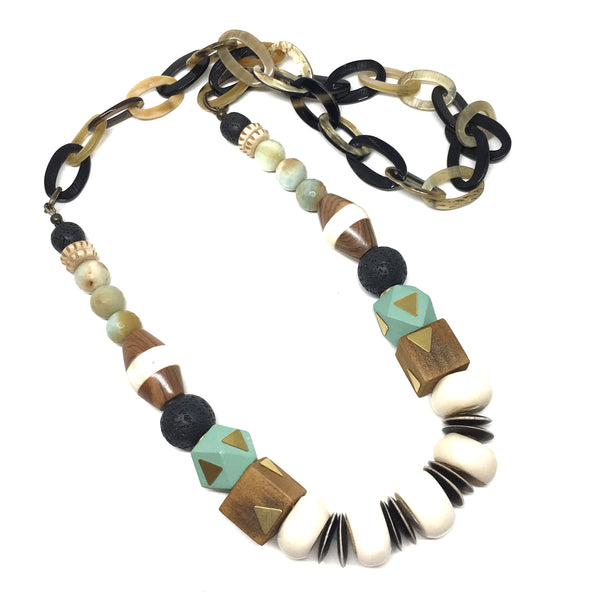 Leroy Necklace | Mint Green + Brown - burnmark
