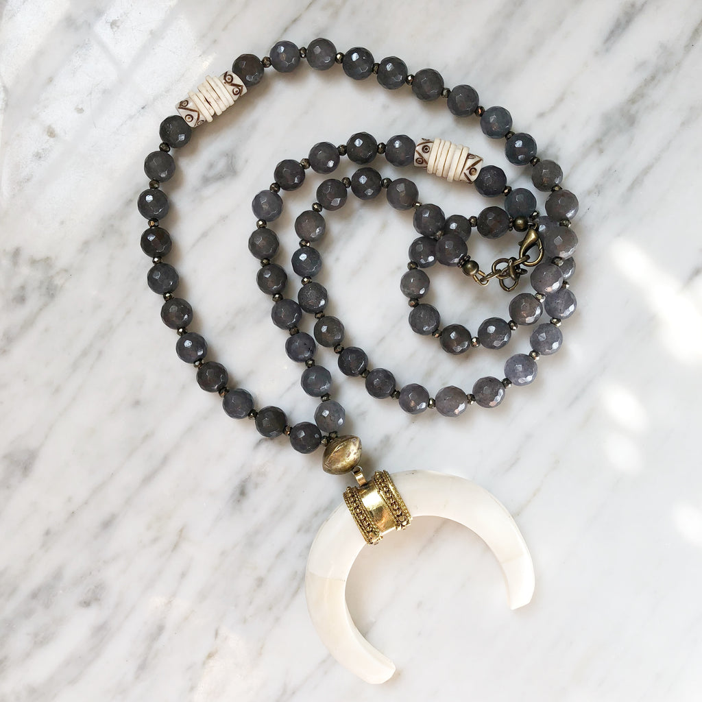 Perry Necklace |  Grey Agate + Pyrite - burnmark