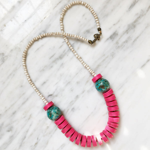 Leroy Necklace | Turquoise + Hot Pink - burnmark