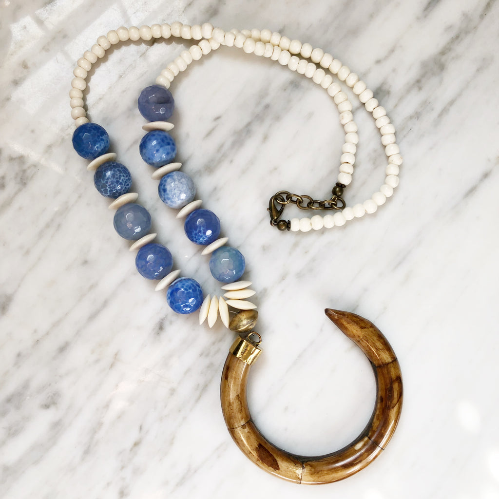 Perry Necklace |  Periwinkle + Nigerian Brass - burnmark